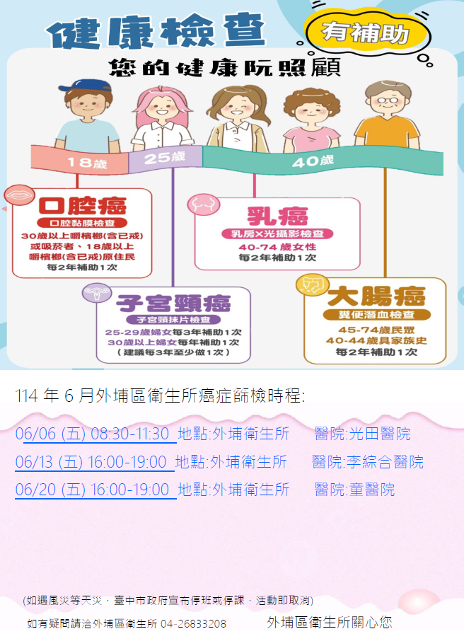 114年6月婦癌篩檢公告