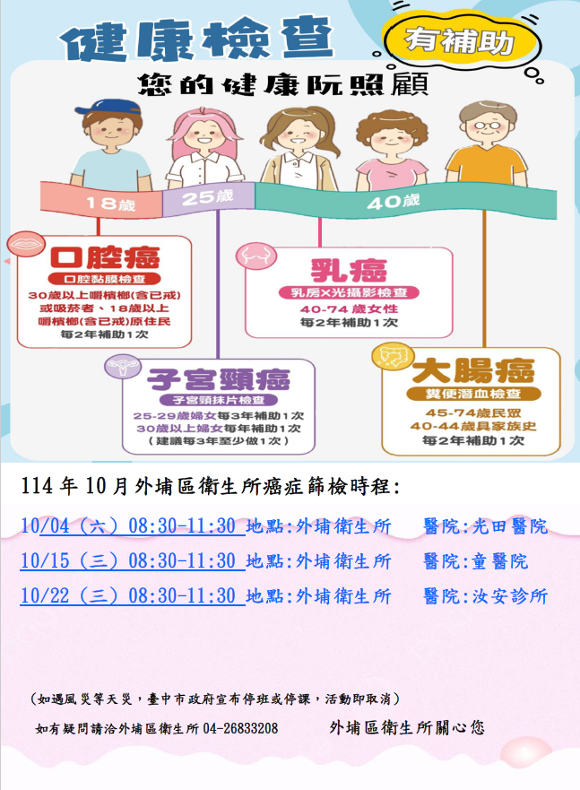 114年10月婦癌篩檢公告